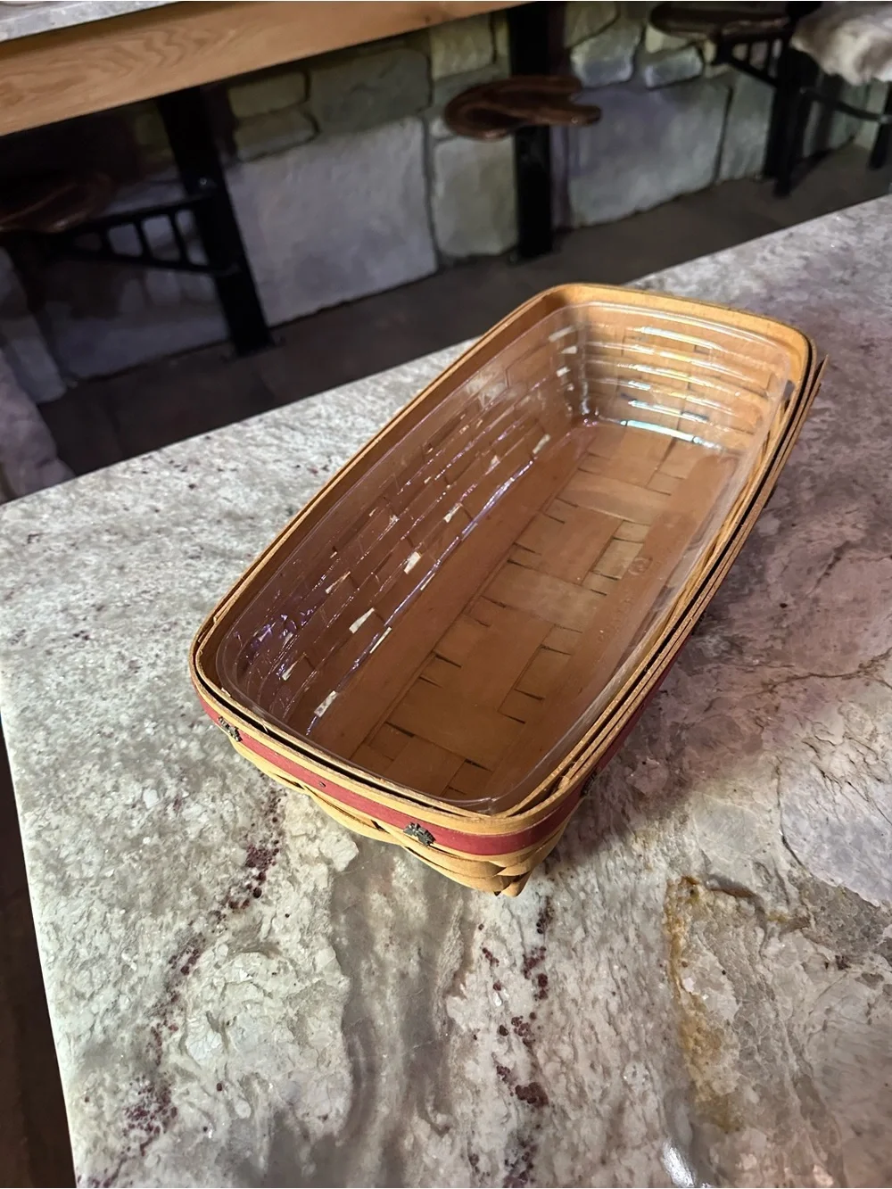 Longaberger Natural Basket with Red Accent and Glass Liner